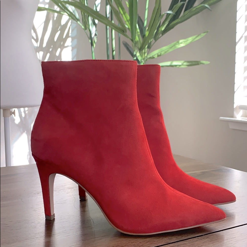 Red Suede Heeled Boots